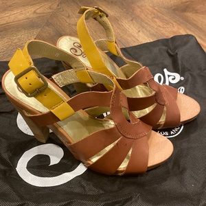 Seychelles Sandals, leather with wood high heel